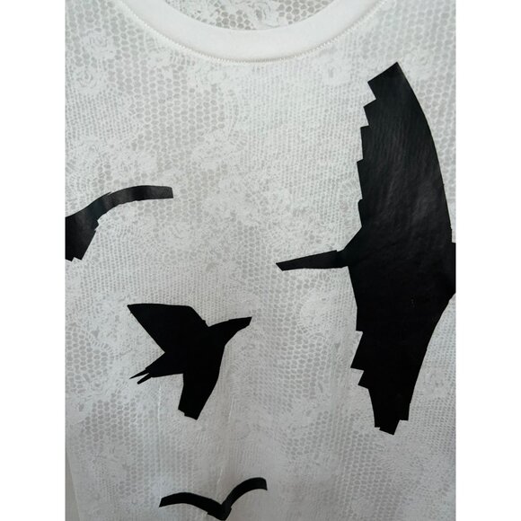 We The Free White Scoop Neck Bird Print Lace Oversized Tee Small - Picture 5 of 8